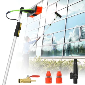 Home Use 12ft Aluminum Adjustable Water Fed Telescopic Cleaning Pole Solar Panel Water Brush Kit