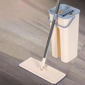 Home Wet and Dry Cleaning Magic Handle Flat Mop Bucket with Plastic Basket Rectangle Spinning Handle Tool