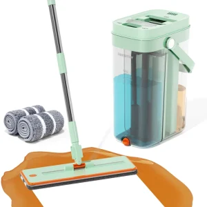 Homettler Transparent Clean Dirty Separation Bucket Set and Wringer with High Dehydration Rate Reusable Mop Pads for Cleaning