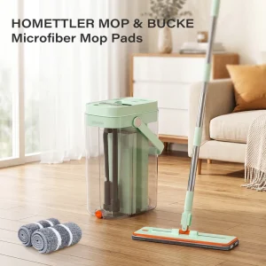 Homettler Transparent Mops Clean Dirty Separation Flat Mop with Bucket Two Reusable Mop Pads Included Wet & Dry Use for Floors