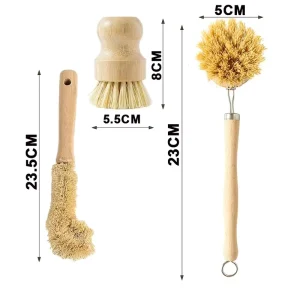 Hot Selling Kitchen Cleaning Brush Sisal Palm Nan Bamboo Wood Short Handle Disc Dishwashing Pot Brush Accepts Logo Engraving