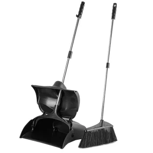 Hotel Hospital Lobby Floor Cleaning Tools Long Handle Broom with Standing Dustpan Soft Bristles and PP Head for Home Use