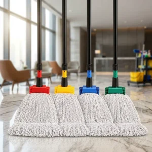 Hotel Office Cotton Mop 60/40 Blend Replaceable Head 135cm Aluminum Pole OEM Custom Commercial Industrial Wet Floor Mop