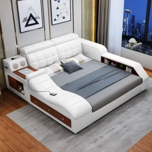 Hotsale Luxury Leather Smart Bed Multifunctional Bed Tatami King Size Platform Upholstered Fabric Soft Bed Storage Music Speaker