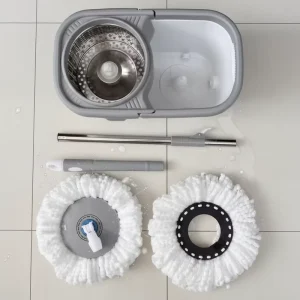 House Cleaning Mop Kit with Microfiber Mop Head Durable Steel Handle Self Wringer Mop and Bucket Set