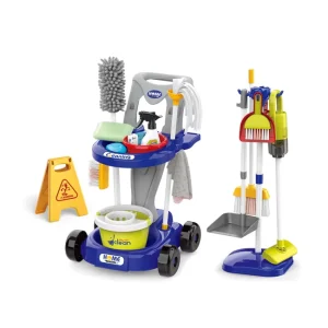 House Keeping Supplies Kit Mini Plastic Kids Cleaning Cart Set with Vacuum Cleaner Cleaning Toys