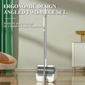 Household 180 Degree Rotation Ergonomic Folding Plastic Standing Dust Pan and Floor Cleaning Broom Set With Metal Handle