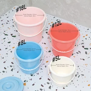 Household 5L 8L 12L 18L Multi size Bathroom Portable Durable Plastic Round Water Bucket With Lid and Handle