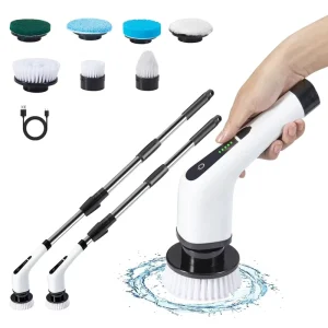 Household 7 in 1 Cordless Electric Long Handle with 7 Replaceable Sponge Brushes