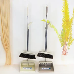 Household Broom and Dustpan Combo Stainless Iron Broomstick Office Home Kitchen Lobby Floor Dustpan and Broom Set Cleaning Broom