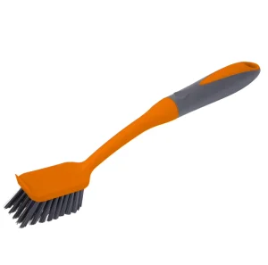 Household Cleaning Brush Tools Kitchen Non Slip Handle Plastic Dish Brush with Scraper