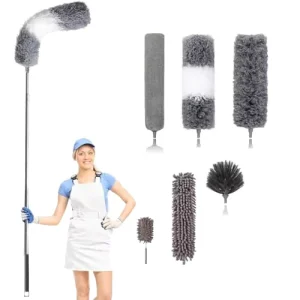 Household Cleaning Extendable Pole Microfiber Duster Brush Chenille Furniture Dust Removal Kit