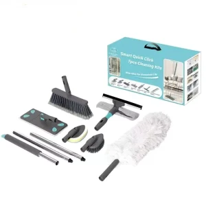 Household Cleaning Kit with Flat Mop, Window Squeegee, Duster, Sweeper, and Floor Brush