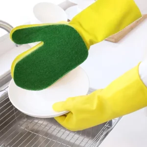 Household Cleaning Latex Gloves Silicone Dishwashing Gloves Kitchen Rubber Gloves With Sponge Scouring Pad