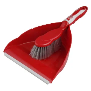 Household Cleaning Red Short Handled Small Broom with Dustpan Set, Plastic Dustpan and Brush Combo