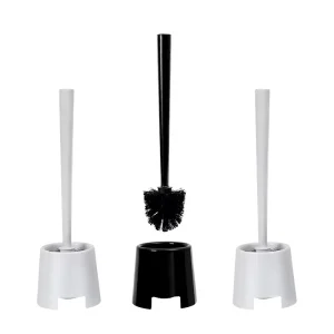 Household Cleaning Tools Accessories Soft Plastic Round Scrub Toilet Brush with Black Holder Style Sponge