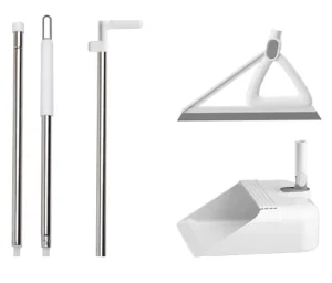 Household Cleaning Tools Accessories White Folding Broom Dustpan Set Double Sided Squeegee Replaceable Rubber Blade