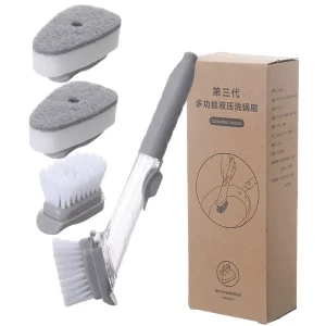 Household Cleaning Tools Plastic Kitchen Cleaning Brushes Sponge Brush Long Handled Automatic Liquid Dispenser Cleaner