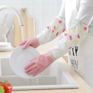 Household Dishwashing Gloves Thickened Waterproof Plush Household Cleaning Gloves Kitchen Rubber Gloves