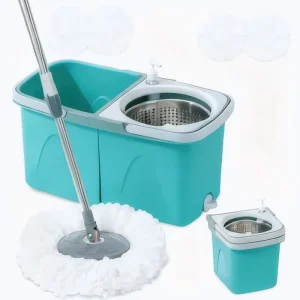 Household Double Drive 360 Spin Mop With Wheels and Stainless Steel Basket for Cleaning