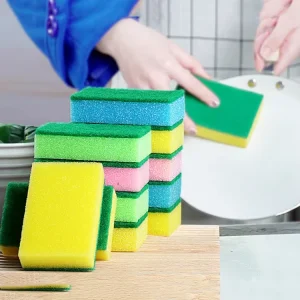 Household Double Side Kitchen Cleaning Sponge Block Green Yellow Washing Sponge Scouring Pad Dish-washing Sponge
