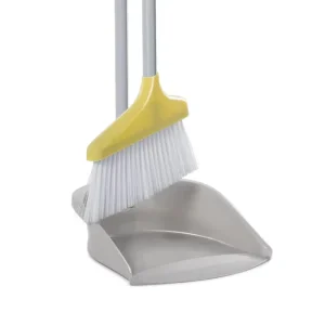 Household Grey & Yellow Style Broom Long Metal Handle Broom and Dustpan Set