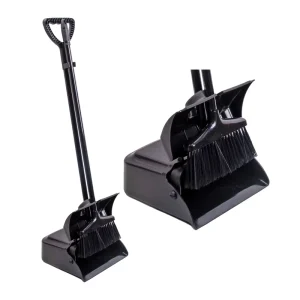 Household Heavy Duty Black Broom and Dustpan Set Long Handle Dustpan Set Combo with Lid Commercial Broom and Dustpan