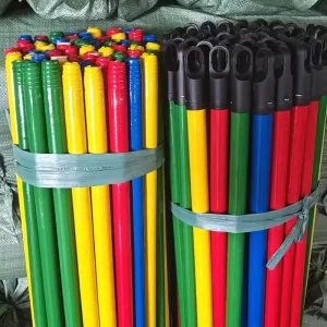Household Items Cleaning Mops Handle Wood Broom Set PVC Coated Wooden Broom Stick Pure Color PVC Film Mop Stick with Long Cap