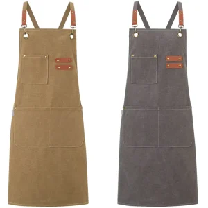 Household Kitchen Canvas Aprons High value Coffee Shop Baking Waterproof and Oil proof Plain Work Aprons