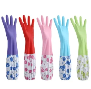 Household Laundry Dishwashing Kitchen Bathroom Wet Cleaning Janitorial Floral Long Cuff Waterproof Anti slip Grip Latex Gloves