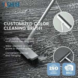 Household Long Handle 2 In 1 Squeegee Broom Floor Scrub Brush Glass Cleaning Brush