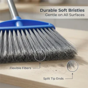 Household Multi Purpose Long Handle Plastic Broom with Soft Nylon Bristle Modern Design Portable Indoor Outdoor Use