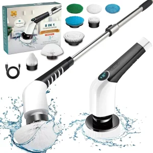 Household Multi functional Electric Rotary Scrubber with Long Handle and Replaceable Sponge Brush for Household Cleaning