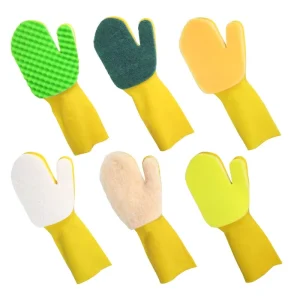 Household Natural Rubber Latex Kitchen Glove Silicone Dish Washing Gloves with Scouring Pad