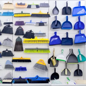 Household Plastic Broom Head Organizer with PET Broom Head and Dustpan for Floor Cleaning