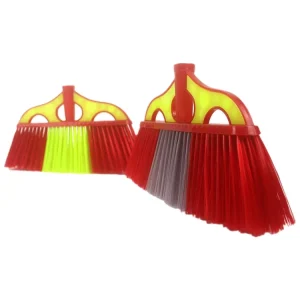 Household Plastic Brush Broom with Wooden Handle Flagged Bristle Durable Lightweight Cleaning Tool Set Including Dustpan