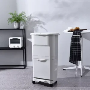Household Plastic Double Trash Garbage Can Pressing Type Waste Bin