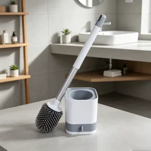 Household Plastic PP Cleaning Tool Set with Wall Mounted Base Silicone Toilet Brush for Bathroom Scrubbing