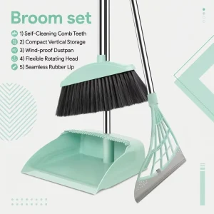 Household Plastic Thickened Broom Dustpan Set 3-Piece Squeegee Mop Floor Cleaning Kit Easy Cleaning Soft Nylon Bristles