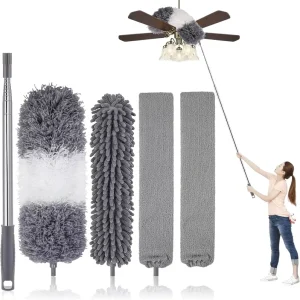 Household Sanitary Soft Telescopic Microfiber Duster Set Washable Dust Heads Multifunctional for Ceiling Fan Window Corners Sofa