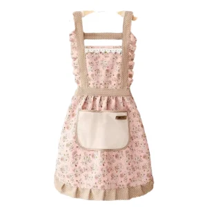 Household Style Cotton Kitchen Bib Durable Hand Erasable Anti Fouling Princess Skirt Design Breathable Cooking Apron