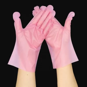 Household TPE Gloves Ambidextrous Frosted Texture Washing up Oil resistant Waterproof Pink Disposable PE Gloves for Cleaning