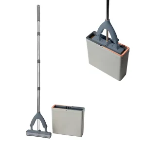 Household Telescopic Sponge Mop Set Stainless Steel Pole Hand-Free Washable One-Step Clean Square Head 3 Mopheads