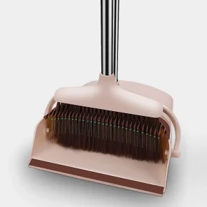 Household Two Piece Broom Dustpan Set with Plastic Broom Head Aluminum Broomstick Flagged Bristle Plastic Handle Easy Assembly