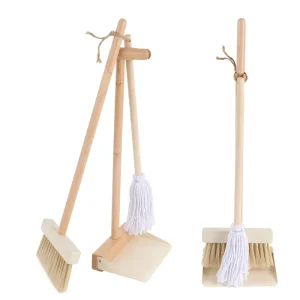 Housekeeping Kids Educational Toy Mini Magic Wooden Handle Mop Wood Broom Stick Home Sweeping Cleaning Soft Broom Dustpan Set
