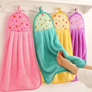 I-0437 Absorbent Thick Coral Velvet Kitchen and Bathroom Hanging Hand Towel with Loop