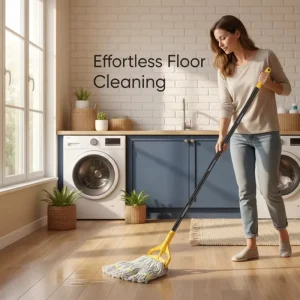 Indoor Cotton Mops with Automatic Wringing for Tile Hardwood Floors Stainless Steel Handle