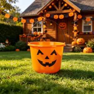 Indoor Halloween Decoration Plastic Pumpkin Candy Bucket with Handle Reusable Durable Waterproof Biodegradable