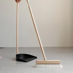 Indoor Horsehair Push Broom Floor Sweeping Cleaning Brush Wooden Handle Wool Broom and Dustpan Set