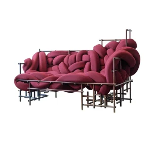 Indoor Modern Rope Woven Small 2 Seater Velvet Events Wedding Lounge Sofa Restaurant Metallic Sofa Design for Commercial Use